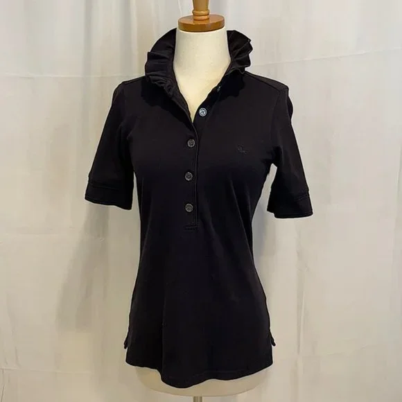 Burberry ruffle collar polo - Black knit five button - Size M - Picture 2 of 13